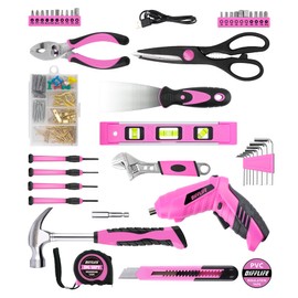 DIFFLIFE Pink Power-Screwdrivers Tool Set for Women,3.6V Power Screwdriver Cordless Rechargeable Tool Kit 143-Piece Electric Screwdriver Cordless Tool Set Pink 143PCS Tool Box