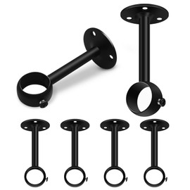 6 Pack Curtain Pole Bracket Ceiling Mount Black 25mm Metal Curtain Rod Brackets Ceiling Mount or Wall Mounted Heavy Duty Stainless Steel Cabinet Lever Support with Screws