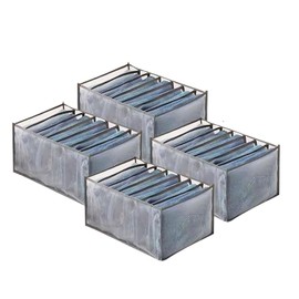 SANTUKEY Wardrobe Clothes Organizer, 7 Grids Washable Portable Closet Organizer Mesh Separation Storage Box Foldable Closet Drawer Organizer for Underwear, Socks, Scarves, Jeans (Grey, 4 Jeans Grid)