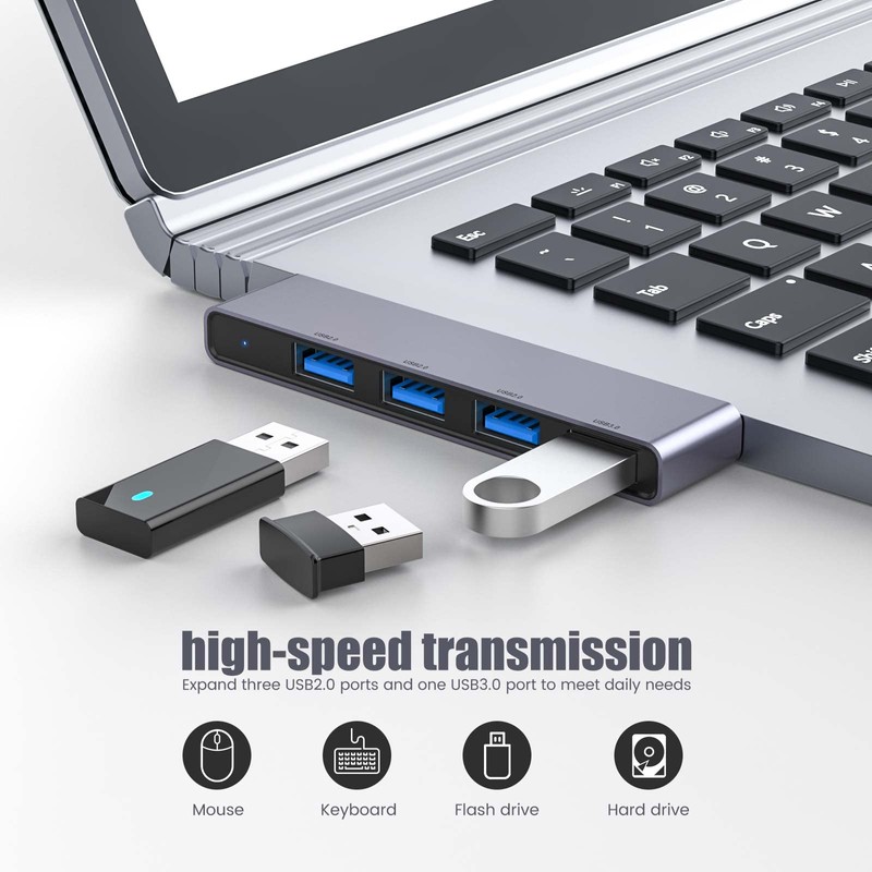 USB Hub, Fidioto 4 Port USB Adapter(1 * 3.0 Hub,
