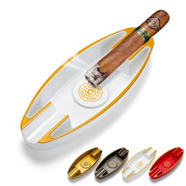 CIGARLOONG Ashtray Portable Travel 2 Slots for Household Desktop Patios Indoor Outdoor Office Decoration Cigar Ashtray (White)