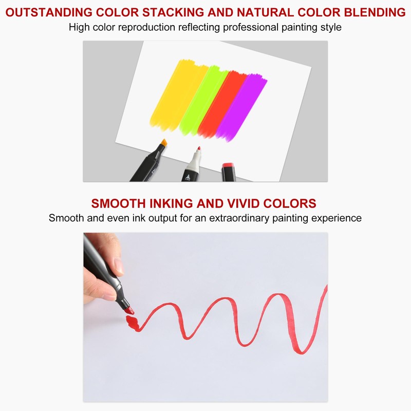 RMIVEGLIA Alcohol Marker Pens Set, 48 Colours, Double-Sided Brush, Felt