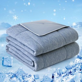 Amélie Home Cooling Comforter Twin Size, Reversible Lightweight Cooling Blanket for Hot Sleepers, Q-Max 0.43 Summer Breathable Cooling Quilt for Night Sweats, 68" x 90", Heather Denim Blue