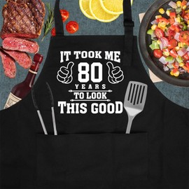 80th Birthday Gifts Kitchen Chef Cooking BBQ Aprons with 2 Pockets, 80 Year Old Gifts for Men Women