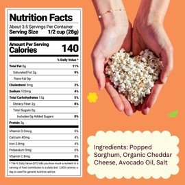 COB White Cheddar Corn-Free Popcorn | Organic and Clean Ingredients, Made with Sorghum, Allergy-Friendly | Gluten-free, Non-GMO, & Kosher | 4-pack (3.3 oz)