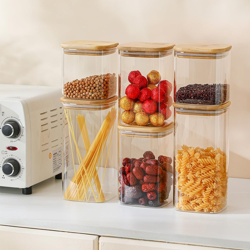 Homtop Glass Food Storage Containers with Lids 6 Pack(25oz/37oz/50oz), High