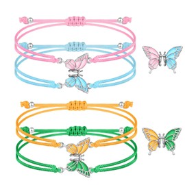 EnixwH Pack of 4 Friendship Bracelets, Women's Bracelets for Girls, Braided Friendship Bracelets, Adjustable Friendship Bracelet, Butterfly Bracelet for Women Friends, Wax rope