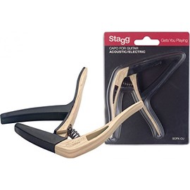 Stagg SCPX-CU CLWOOD Curved Trigger Capo for Acoustic or Electric Guitar-Light Wood