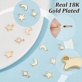 UNICRAFTALE 36 Pieces 3 Styles 18 Carat Gold-Plated Moon Star Charms Earring Charms Moon Pendant Star Charms Small Charms Dangling Charms Necklaces Charms Jewellery Charms for Bracelets and Earrings,