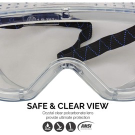 NEIKO 53874A 4 Pack Clear Protective Lab Safety Goggles Chemistry, Scientific, Construction Goggles, Contractor Work, Woodworking, Anti-Fog and Splash, Includes Ventilation and for Men and Women