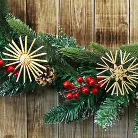 Com-four® Straw Star Christmas Tree Decoration, Straw Pendant for Christmas Tree, Natural Christmas Tree Decoration