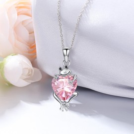 SLIACETE Frog Necklace Synthetic Birthstone Frog Pendant Necklace Gift for Women, Regular, Sterling Silver, Cubic Zirconia