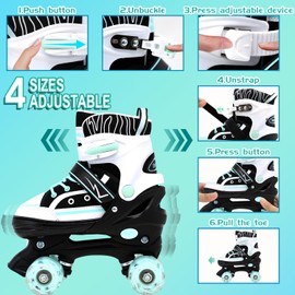 SMOOJOY Kids Roller Skates for Boys Girls Youth, Adjustable Light-Up Canvas Green Quad Skate for Ages 6-12 Beginners' Outdoor Indoor Sports