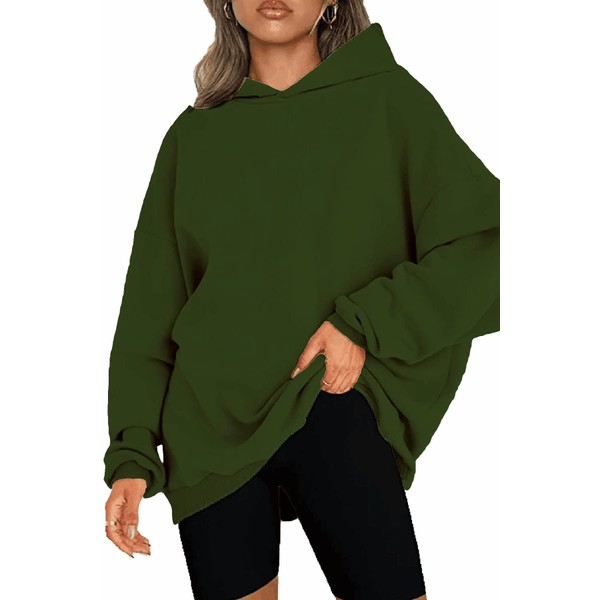SMENG Soft T-Shirts Zipper Solid Color Pullover Women's Hooded Sweatshirt Solid Color Waist Sweatshirt Casual Long Sleeve Top, Green