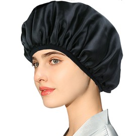 Women's Shower Cap, Reusable Shower Cap, Suitable for All Types of Long Hair, Waterproof Shower Cap for Face Washing, Skin Care Spa, Ideal for Girls (Black)