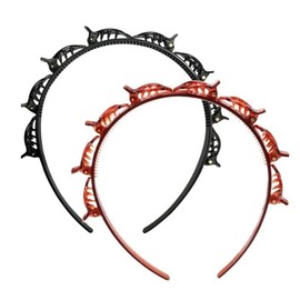 ROMI FLORIA 2Pcs Black and Brown Double Bangs Hairstyle Hairpin Headband With 8 Small Clips Women Double Layer Twist Plait Hair Tools Clip Toothed Hairs Bands Braid Tool Hair Accessories