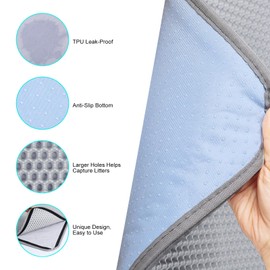 MBKET Cat Litter Mat Large 46x 32", Cat Litter Box Mats XL, Double Layer Kitty Litter Trapping Mat, Urine Proof & Waterproof, Anti-slip, Washable, Indoor Cat Litter Mat Supplies -Light Gray