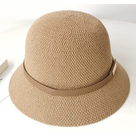 Women Straw Cloche Sun Hat Foldable Summer Sun UV Protection Short Brim Belt Buckle Cap Khaki