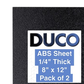 Duco ABS Plastic Sheets 1/4 Inch Thick 8" x 12" - Pack of 2 Rigid ABS Sheets with Textured Plastic Front - 0.25" Thick Heat Moldable Thermoplastic Sheets for DIY Use - Black Plastic Sheets