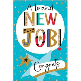 Jonny Javelin New Job Congratulations Card - Stars and Polka Dots Embossed with Foil and Flitter Details