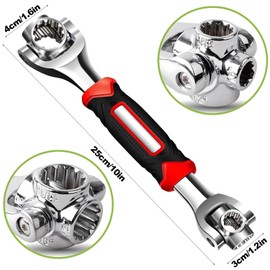 DINGLIAN 52 in 1 Socket Wrench, Stainless Steel MultiFunction Wrench Tool with 360 Degree Rotating Head, Universal Wrench with Rubber Handle for Home Bicycle Motorcycle Car Repair