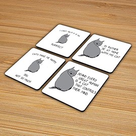 The Victorian Printing Co - Set of 4 Coasters Original Grumpy cat Statement Illustration - Coaster Set