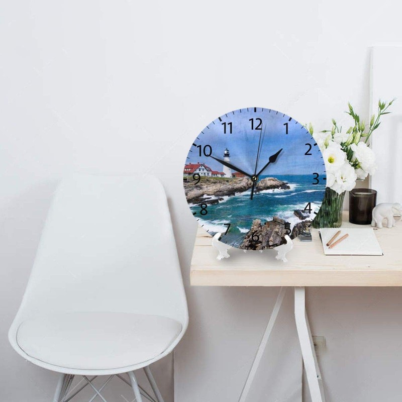 Mount Hour Home Decor Lighthouse Round Wall Clock Acrylic Silent