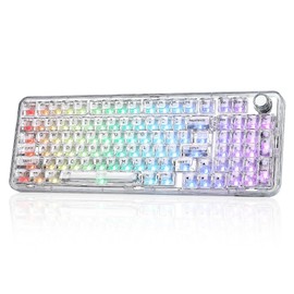 YUNZII X98 QMK/VIA Wireless Mechanical Gaming Keyboard with Knob,Tri-Mode BT5.0/USB-C/2.4GHz Hot Swappable Keyboard,Pre-lubed Switches Gasket Mount RGB Backlit for Wins/Mac (White, Snow Switch)