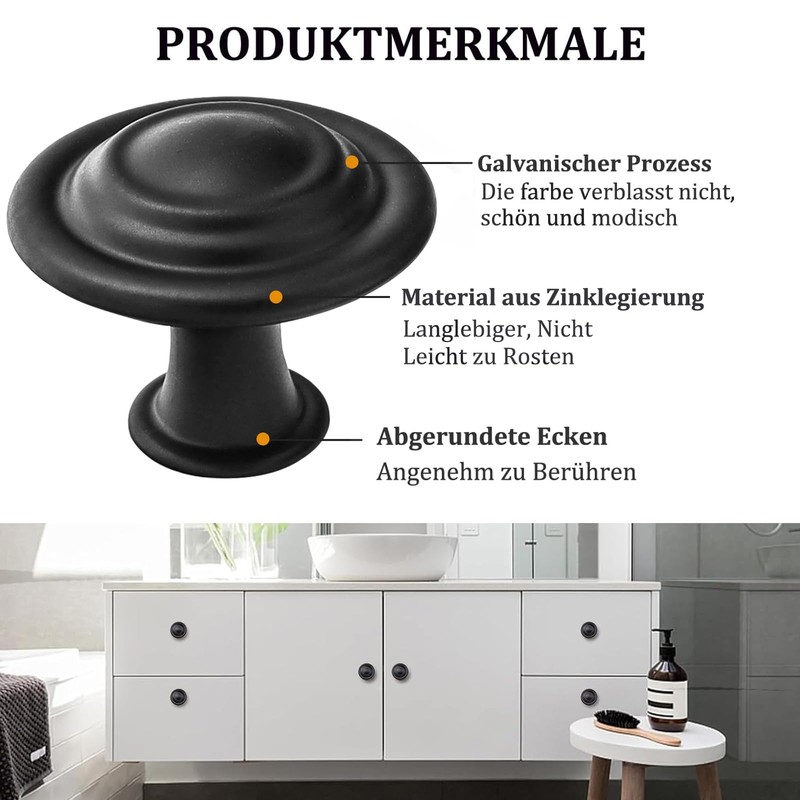 Misuyue Cabinet Knobs, Black, Vintage Furniture Knobs, Matte Black, Pack