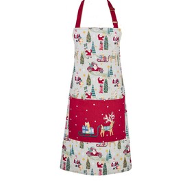 Ulster Weavers - Christmas Chef Apron (70 x 80cm) - 100% Recycled Cotton - 1x Pocket - Washable - Reindeer & Santa Claus Print Apron - Sage Green Apron with Xmas Trees - Christmas Kitchen Decorations