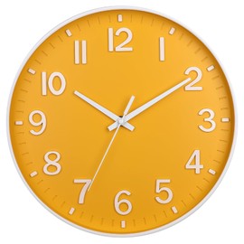 HZDHCLH Wall Clock 12 Inch Silent Non Ticking Clock for Living Room Bedroom Kitchen Office (orange color)