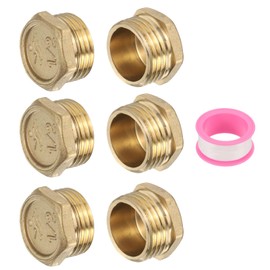 sourcing map 6 Pcs Brass Outer Hex Thread Fittings, G1/2" Male Brass Plug Male Threaded Socket Pipe Plug Fitting Brass Plugs Fitting Hex Head Plug for Water Oil Gas
