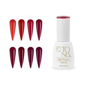 TONES Gel Polish Kit – Red (8 Colors x 0.56 fl oz) | Long-Lasting, Fast-Curing, Vibrant Red Shades