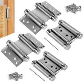Lipshome 6 Inch Double Action Spring Hinge, 201 Stainless Steel, Cafe Salon Door Self-Closing Door Hinges with Pins and Screws (4-Pack) (Silver 6 inch)