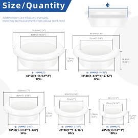 Glarks 29pcs 5 Sizes Round Hollow Rubber Grommet Set, White Drill Hole Double Sided Hollow Firewall Hole Plugs, Round Electrical Wiring Gasket for Wire, Tables, Pump, Plumbing
