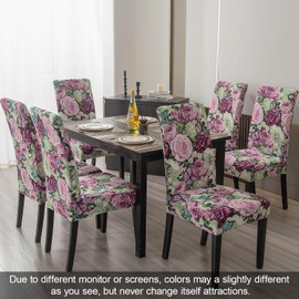 JQinHome Butterflies Chair Covers for Dining Room Set of 6, High Stretch Removable Washable Parsons Chair Slipcover for Home Party Hotel Wedding Ceremony (Rose Pattern,6PCS)