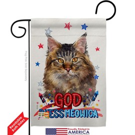 Patriotic Maine Coon Garden Flag Set with Stand Animals Cat Kitten Meow Spoiled Paw Fur Pet Nature Farm Animal Creature Small Decorative Gift Yard House Banner Double-Sided Made In USA 13 X 18.5