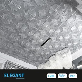 Art3d Drop Ceiling Tiles 24x24 in Argent Silver (12-Pack, 48 Sq.ft), 3D Wainscoting Panels Glue Up 2x2