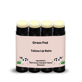 Beef Tallow Lip Balm 100% Grass Fed & Organic, Animal Based Skincare, Carnivore Beauty, Natural Hydrating (4 Pack), Black