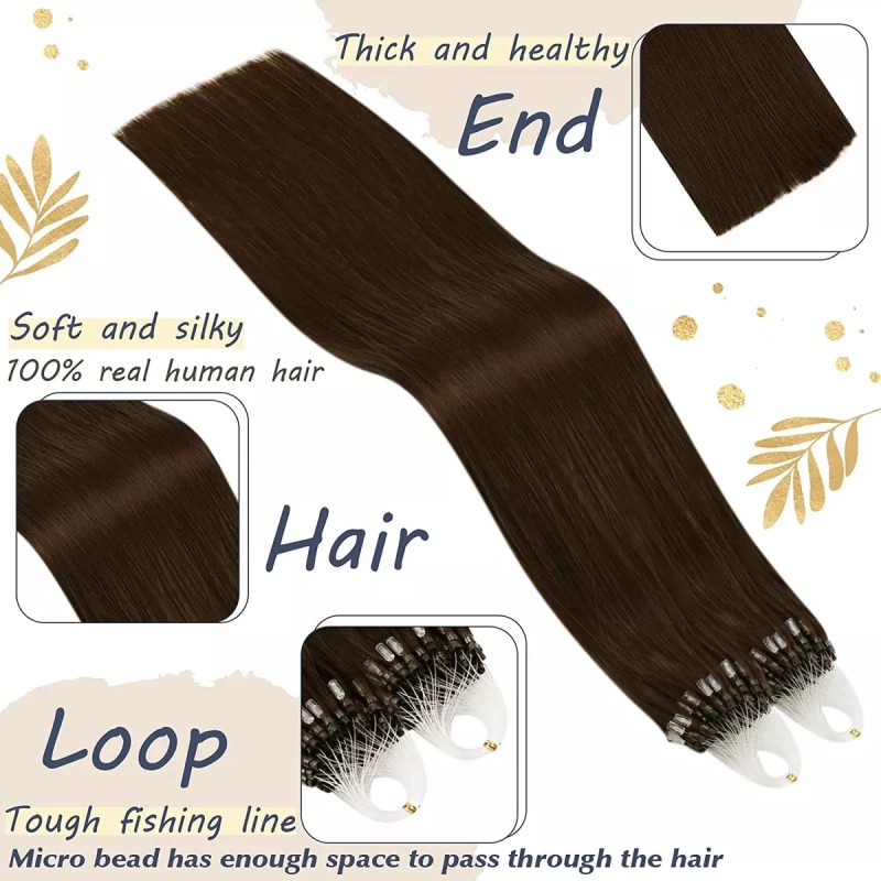 Ugeat Extensiones Cabello Real 16in 50pz 50gr Marrón Oscuro