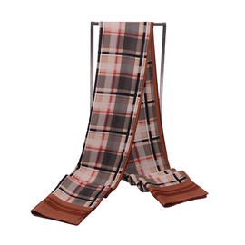 Leisofter Men's Scarves Luxury Silk Scarf for Men, Men's Wrap Scarf for Business Wear Gift, Long Scarf for Winter, Spring, Autumn, Lattice-brown