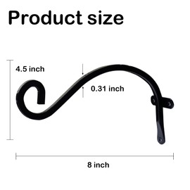 Hourleey 2 Pack Plant Hanger Outdoor, 8 Inch Heavy-Duty Hanging Plant Hook for Outside Basket, Black Metal Wall Mount Plant Bracket Hook for Flower Baskets Bird Feeder