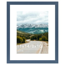 QOTIB 11x14 Picture Frame with 8x10 Mat Navy Blue, Display 8x10 with Mat or 11x14 Without Mat, Wood 11 by 14 Photo Frame, 11 x 14 Frame for Wall Hanging Display, Navy Blue