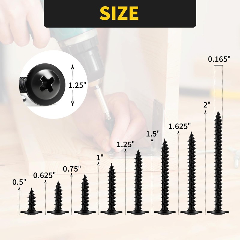 220 PCS #8 Truss Head Black Wood Screws Assortment Kit,FIXLINK