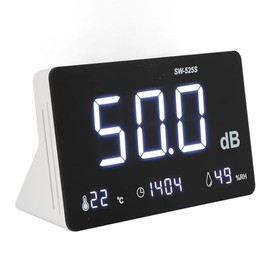 Sound Level Meter, 30-130db 4 in 1 Noise Decibel Meter, Large Time Display Temperature and Humidity Meter with Alarm for Classrooms Studios Hospitals Factories