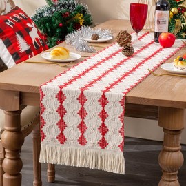 KadyHoom Red Burlap Table Runner for Christmas, Boho Table Runner 72 Inches, Coffee Table Runner for Farmhouse Decor, Table Runner for Christmas Holiday/Wedding/Party/Farmhouse/Kitchen/Dining Decor