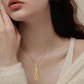 EUEAVAN Messianic Seal Necklace Messianic Seal of Jerusalem Pendant Necklace Star of David,Ichthus with Cross,Menorah,Jewish Star Necklace Religious Hanukkah Jewelry Token of Prayer Women (A-gold)