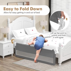 BABY JOY Bed Rails for Toddlers, 71'' Extra Long, Swing Down Bed Guard w/Safety Strap, Folding Baby Bedrail for Kids Twin, Double, Full Size Queen & King Mattress (71-Inch, Gray)