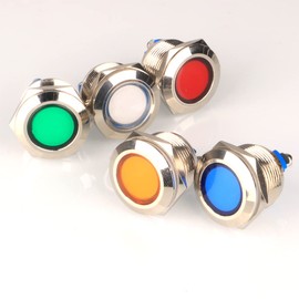 GUUZI 5pcs 12V-24V 19mm LED Metal Indicator Light Waterproof Signal Lamp Red Green with Wire