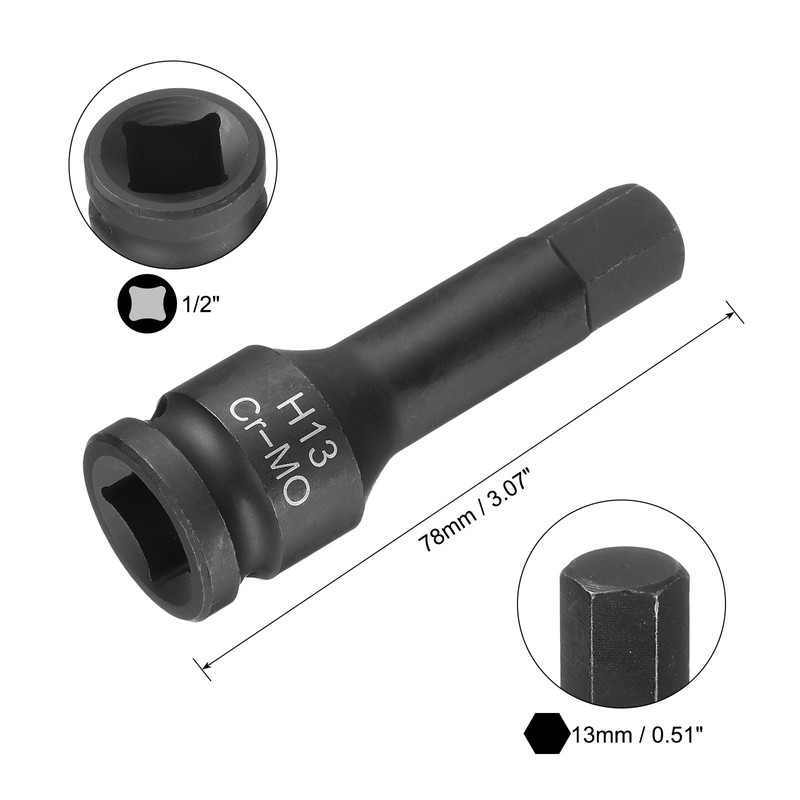 QUARKZMAN 13 mm Hexagonal Impact Wrench Bit Socket H13 1/2